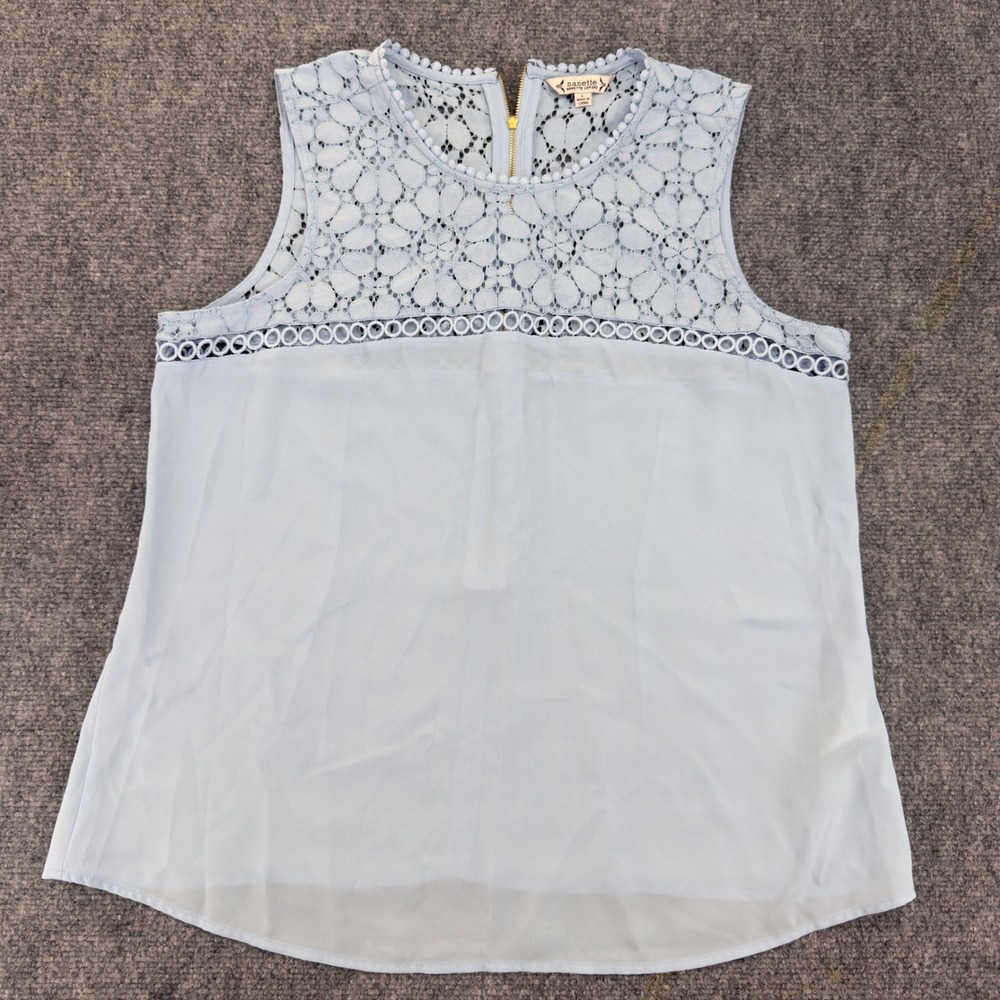 Nanette Nanette Lepore Lace Yoke Sleeveless Blouse Light Blue Size L